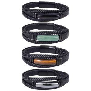 Handmade Men's Fashion <b>Bracelet</b> Black Gun Plated with Geometric Design Vintage <b>Leather</b> Magnetic Buckle Closure - Product Image 1
