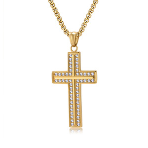 <b>Cross</b> Necklace Gold Plated Crystal Rhinestone Unisex Everyday Wear - Product Image 1