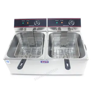 Commercial deep fryer EF11L-2 double tanks pans 22 liters oil 2 baskets chicken stick food squid ring frying cooker for hotel