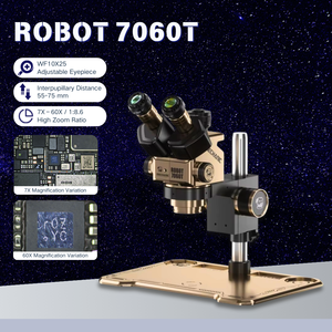 <span class=keywords><strong>Microscope</strong></span> stéréoscopique trinoculaire ROBOT 7060T 7X-60X Zoom continu HD Grand angle Oculaire réglable Adaptateur de caméra CCD 0.45X - Product Image 1