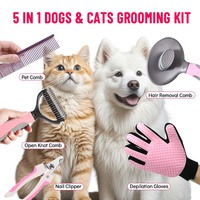 Kit de toilettage pour animaux ODPC Shed-Free-Living 5 pièces : brosse autonettoyante, râteau, gant pour chiens et chats – Professionnel, pour la maison et le salon, vente en gros