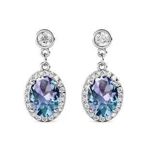 925 Sterling Silver Alexandrite Blue Oval Gemstone Drop Dangle Earring For Women Jewelry