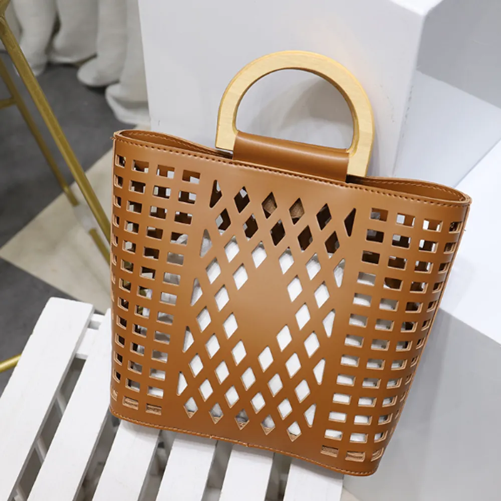 New Design Brown Cutout Craft Women Bags Pu Leather Handbag Fashion Handbags Wholesale High Quality Handmade Oem Supplier Lady