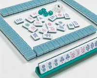 Desain Bunga Bergaya Ins dengan Latar Belakang Biru Segar, Ubin Mahjong Gaya Amerika Tiga Lapis Berukir Ganda dari Akrilik yang Dipoles Tangan.