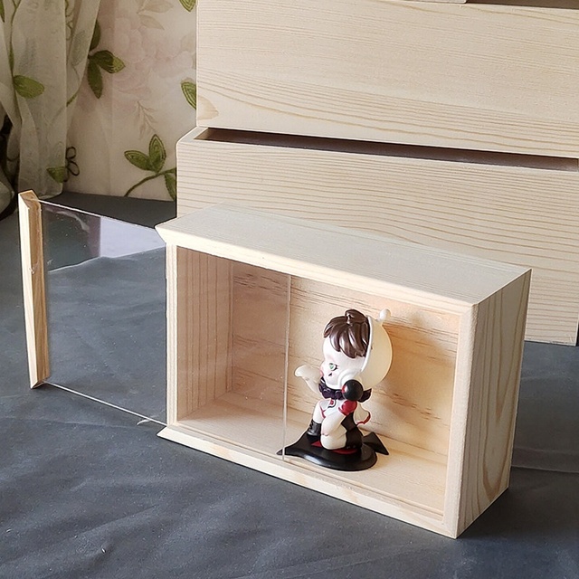 Solid Wood Spliced Dust-proof Display Box Acrylic Transparent Glass Pull-out Lid Custom-made Rectangular Gift Storage Wooden Box