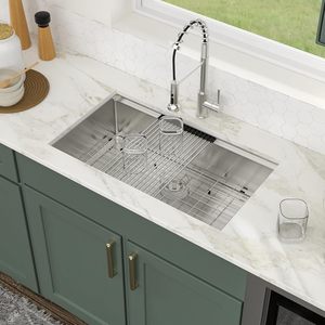 <span class=keywords><strong>Évier</strong></span> de <span class=keywords><strong>cuisine</strong></span> sous plan de travail 33 pouces, poste de travail 33x19 en acier inoxydable SUS304 de calibre 16, cuve rectangulaire 33x19x9 pouces - Product Image 3