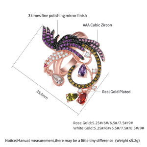 LUOTEEMI Vente en gros de bagues pour femmes en or rose plaqué, serties de plusieurs CZ, motif animal phénix, oiseau, CZ - Product Image 2