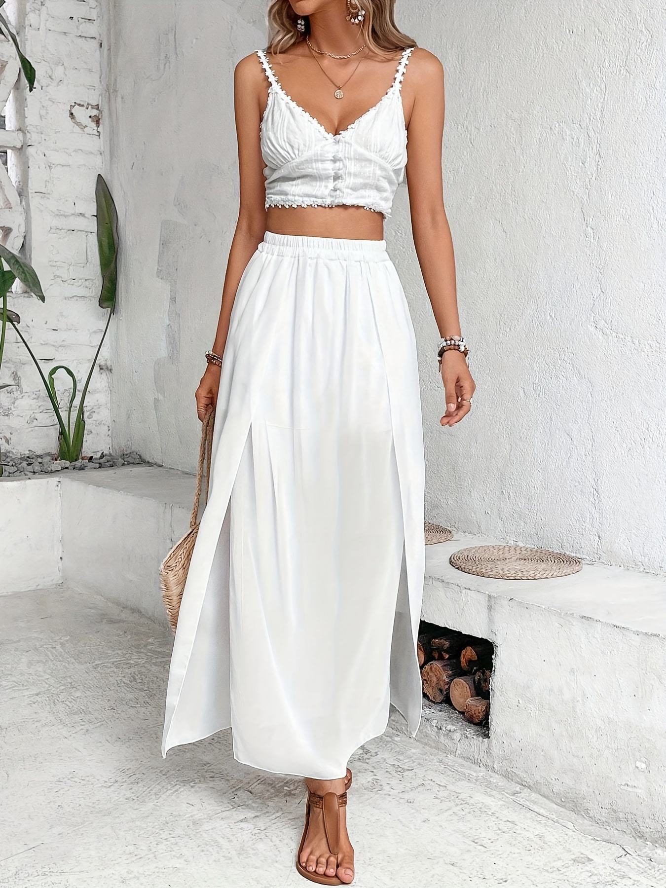Formal Maxi Chiffon Maxi Skirt With Slits Women's Skirts Solid