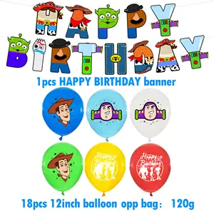 2022Hot कार्टून खिलौना कहानी थीम्ड बैनर लेटेक्स गुब्बारा सेट केक प्लगिन जन्मदिन मुबारक बच्चों सजाने पार्टी की आपूर्ति