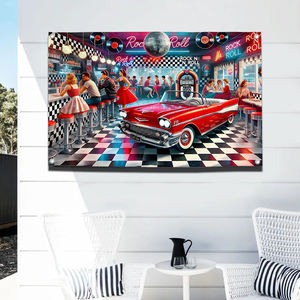 Banderas Retro <span class=keywords><strong>de</strong></span> Estilo <span class=keywords><strong>Rock</strong></span> 'n' Roll, Decoración Vintage <span class=keywords><strong>de</strong></span> <span class=keywords><strong>los</strong></span> Años 50 para Colgar en la Pared, para el Hogar, Bar, Comedor, Sala <span class=keywords><strong>de</strong></span> Juegos, Bandera <span class=keywords><strong>de</strong></span> 3x5 Pies - Product Image 4