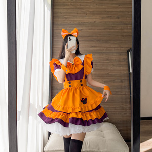 Halloween Lolita Dress Orange Purple Maid Costume Anime Cosplay Outfit Spring 2023 Polyester Fiber - Product Image 2