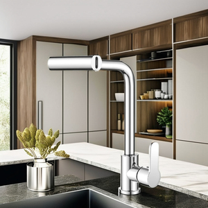 Đơn xử lý Chrome sàn gắn vòi bếp phong cách cổ điển bốn chế độ nước kéo xuống phun một lỗ nước nóng lạnh - Product Image 2