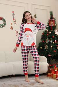 Ensemble de pyjamas en tricot thermique doux et respirant à imprimé de Noël en plaid de renne <span class=keywords><strong>Anta</strong></span> Claus, taille élastique personnalisée, famille parent-enfant - Product Image 3