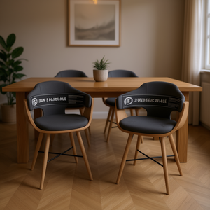 Juego de 2 sillas de comedor modernas de color gris oscuro con patas de madera y tapicería de piel sintética, diseño de mediados de siglo - Product Image 2