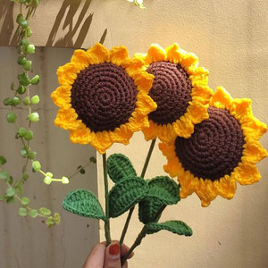Handmade Crocheted Sunflower <b>Artificial</b> <b>Flower</b> Natural Style Green Stem With Leaf Summer Home Wedding Decoration - Product Image 4