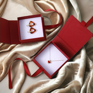 Luxury Red Ribbon Flip-Top Jewelry <b>Box</b>, Universal Storage Case <b>for</b> Earrings <b>Necklaces</b> and Rings, Perfect <b>Gifts</b> - Product Image 2