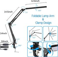 Lampe de bureau LED moderne à bras articulé avec pince, protection oculaire, lecture tactile, intensité réglable pour la maison et le bureau, rotation à 360°, fonction mémoire