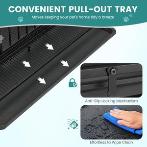 Kandang Anjing Logam Tahan Lama dengan Penutup Atap Lipat, Tata Letak Pintu Ganda, Roda, Baki Plastik yang Dapat Dilepas, Anti-Lepas, Desain Sederhana - Product Image 6