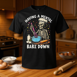 Camiseta con diseño de amante de la repostería, con la frase: "Having A Mental Bake Down Skeleton Baker" - Product Image 3