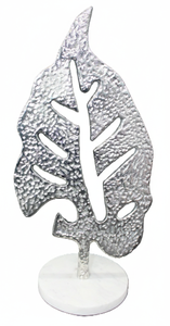 Escultura de Hoja Abstracta de Aluminio Premium con Base de Mármol, Figura Decorativa Moderna Plateada para el Hogar - Product Image 3
