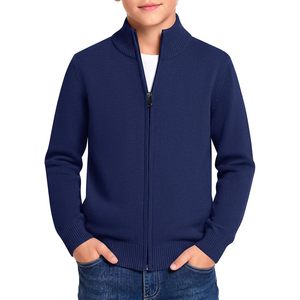 Pull cardigan à fermeture éclair intégrale pour garçons, col montant, uni, manches longues, uniforme scolaire, 5-14 ans, enfants et jeunes - Product Image 1