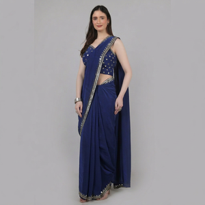 Royal Designer Style Women’s Set Designer <b>Shrug</b> Saree <b>Blue</b> Colour With Mirror Beads & Sequence work For Every Occasion - Product Image 1