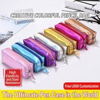 Étui à crayons laser coloré cylindrique, style coréen mignon, pour filles, étui à crayons à fermeture éclair, grande capacité, logo personnalisé