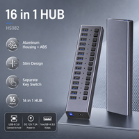 16 Portlu Güçlendirilmiş USB 3.0 Hub, 5Gbps, 16x USB-A, Ayrı Ayrı Anahtarlı, Veri ve Şarj İçin Alüminyum Çoklu Portlu Hub