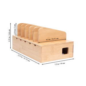 5-Port Wooden Charging Station Organizer Multi-Device Docking for Phones Laptops Removable <b>Divider</b> Slots Cord Box Cable - Product Image 3