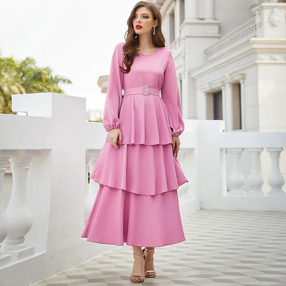 Abbigliamento musulmano tradizionale alla moda abito Abaya abito da principessa a strati torta rosa viola abito musulmano donna Abaya Dubai