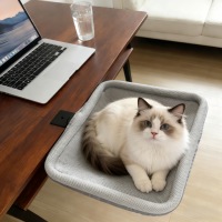 Lit pour chat à fixer sur le bureau, rectangulaire, sans perçage, structure robuste, housse en maille amovible et lavable, gain de place, nid pour animaux de compagnie toutes saisons