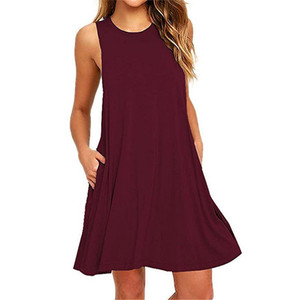 Nuovo abito da donna al ginocchio tinta unita da europa America senza polsini stampa digitale naturale moda estiva - Product Image 4