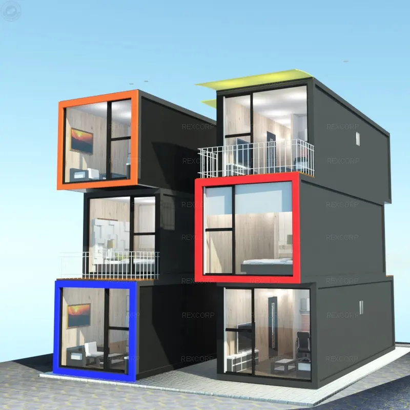 3 Verdiepingen Modern Design Kleurrijke Flatpack Container Appartement Geprefabriceerde Student Appartement