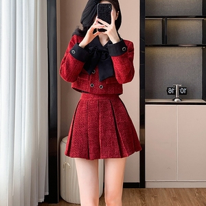 Elegante Conjunto <span class=keywords><strong>de</strong></span> Otoño para Mujer, Nuevo Conjunto <span class=keywords><strong>de</strong></span> Fragancia Pequeña, <span class=keywords><strong>Chaqueta</strong></span> Premium para Mujer, Abrigo Corto, <span class=keywords><strong>Falda</strong></span> a Media Pierna, Conjunto <span class=keywords><strong>de</strong></span> Dos Piezas, Conjunto Rojo - Product Image 5