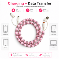 Câble de charge USB Type C 4 en 1 à motif écossais rose avec perles, cordon de transfert de données, accessoire de mode