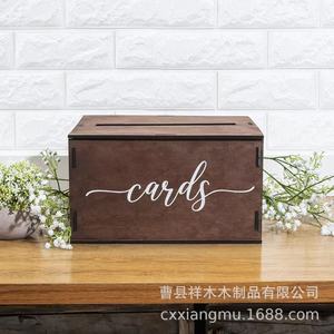 Wooden <b>Card</b> <b>Box</b> Walnut Color Rectangle Portable <b>Wedding</b> Gift Money Holder Reception Decoration Baby Shower Graduation Use - Product Image 2