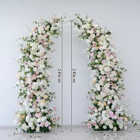 NINI Weiß-Rosa Hornförmiger Torbogen für Hochzeitsanträge, Zeremonien, Fotografie, Schaufenster, Bühnendekoration, Handgefertigte Seidenblumen