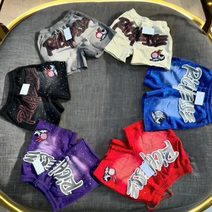 New Fashion Custom Distressed Embroidery Puff Print Logo Acid Wahed Vintage Sun Fade Cotton Terry Men Shorts With Rhinestone - Product Image 2