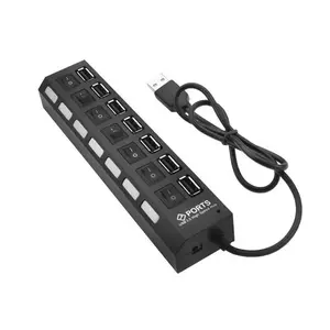 cantell 7 Port USB Hubs USB 2.0 Hub On/Off Switches with DC Power Adapter Cable for PC Laptop