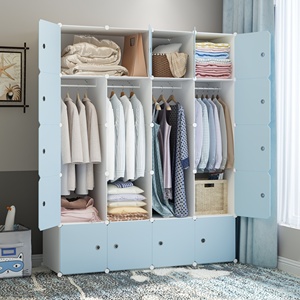 <span class=keywords><strong>Armadio</strong></span> Portatile in PP, Organizzatore per la Casa Fai-da-Te, Mobile Moderno <span class=keywords><strong>Bianco</strong></span> con Porta Blu in <span class=keywords><strong>Plastica</strong></span> - Product Image 5