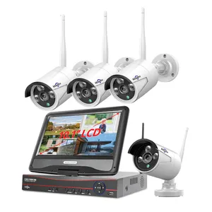 Venta al por mayor de monitor LCD de 10 pulgadas Nvr Kit al aire libre Cctv Wifi Cámara doméstica sistema de seguridad inalámbrico