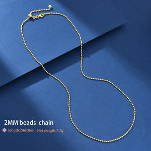 Chaîne italienne en <span class=keywords><strong>argent</strong></span> sterling 925 collier de perles boule 2 mm plaqué rhodium or exquis mode longueur réglable femmes hommes cadeau - Product Image 5