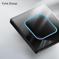 Interrupteur mural 2 gangs 2 voies 10A, type 86, avec bouton de réinitialisation, éclairage LED, verre trempé, écran tactile 4 broches, panneau durable, IP20, 250V