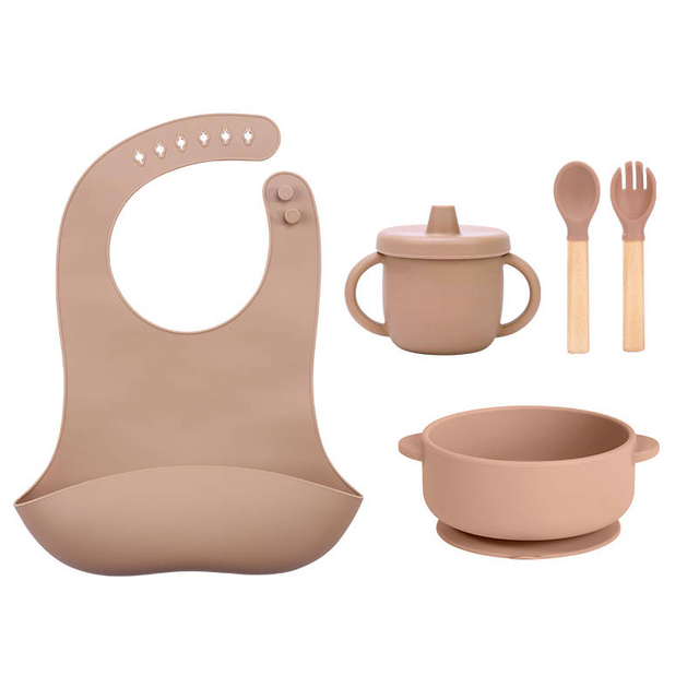 Wholesale Kids Feeding Bib Spoon Bowl Set Feeder Silicone Baby Spoon and Fork