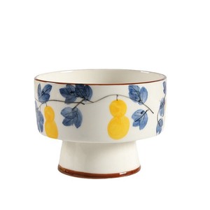Cuenco de cerámica con pie alto, pintado a mano, para frutas y aperitivos, con diseño floral bajo esmalte, para fiestas. - Product Image 5