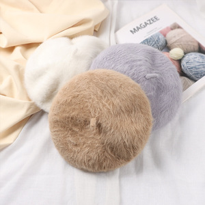 Chapeau béret couleur unie fourrure de lapin cheveux longs floue pour femmes femmes couleur unie Sports d'hiver Ski fête chapeau béret applicable - Product Image 1