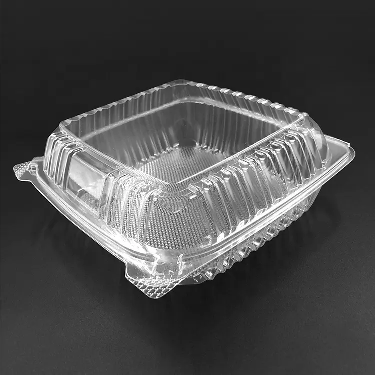 8 inch rectangle Hamburger plastic box hinged clamshell with lid clear packaging box