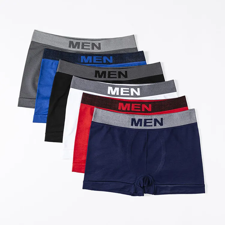 Marca Men's Wholesale Underwear Boxer Shorts Poliéster Roupa Interior Sem Costura