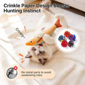 Giocattoli per Gatti a Forma di Pesce Saury, Confezione da 3, con Erba Gatta e Suono Sfrigolante, Morbidi e Resistenti, Interattivi per Gattini, Uso Interno, 24 cm, Per Tutte le Razze - Product Image 2