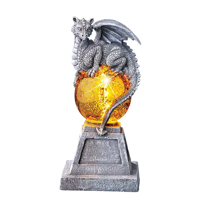 Statua di drago dipinta a mano sulla sfera di osservazione solare figurina in resina scultura da prato
